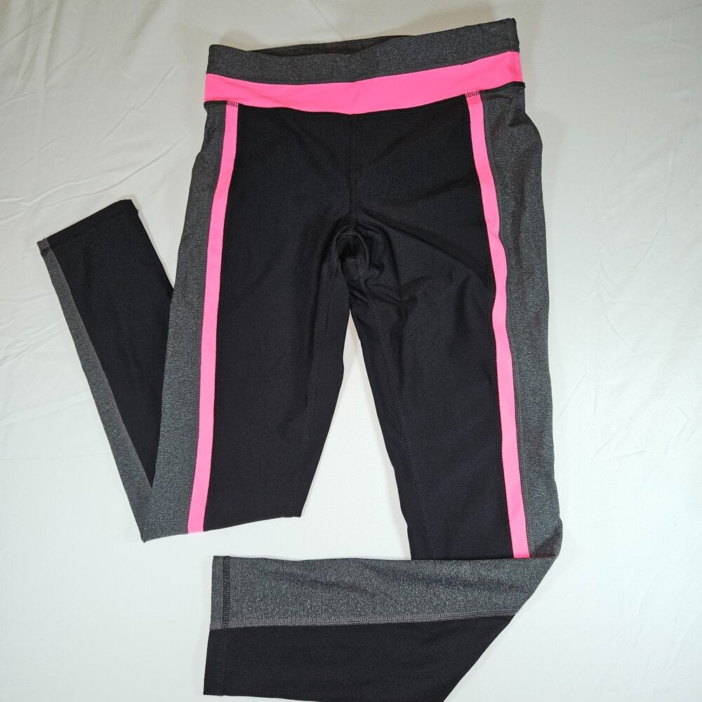 Xersion Leggings Medium M Black Pink Gray Colorblock Fitted Drawstring Flawed